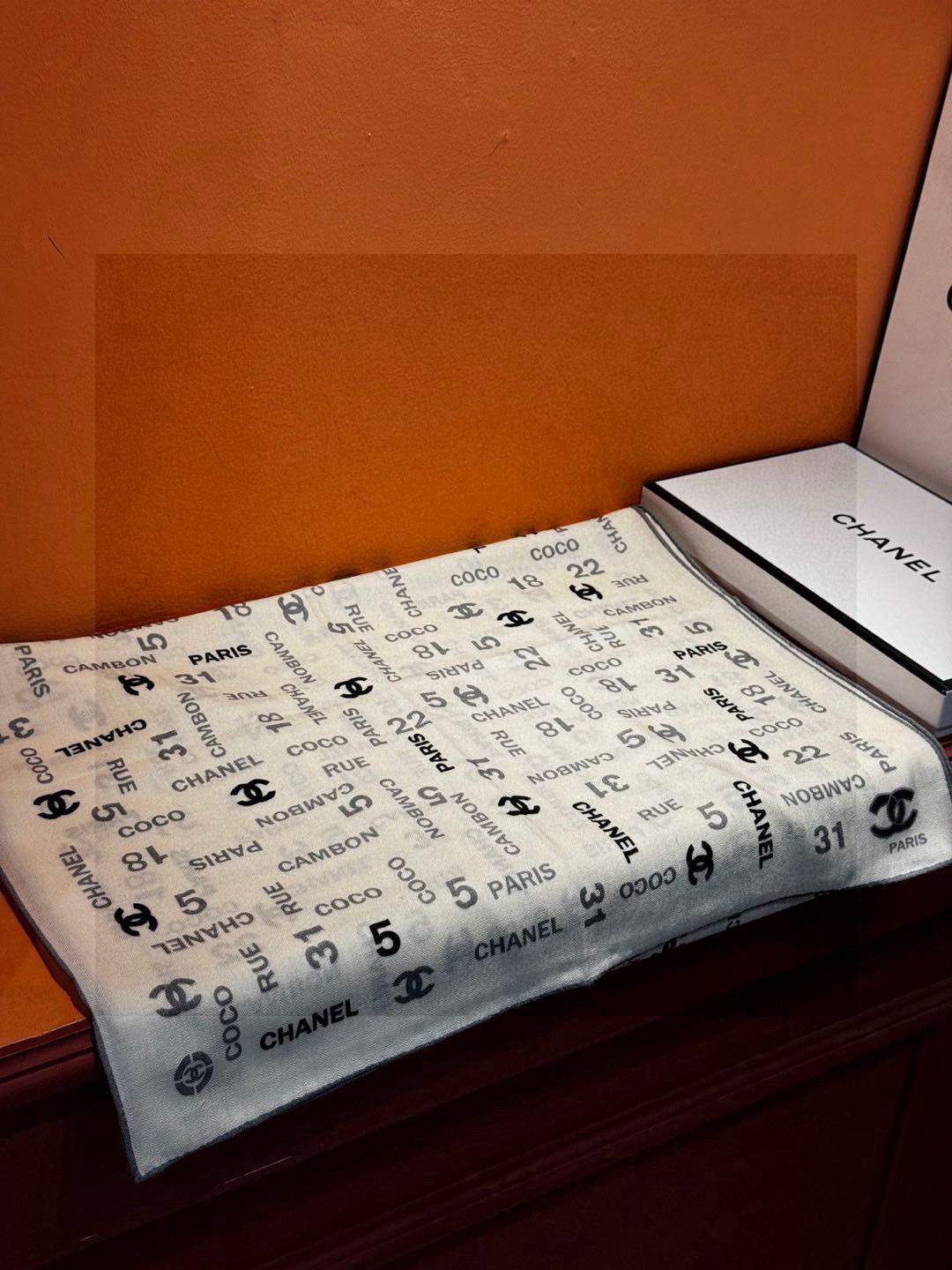 Chanel Coco Paris Rue Cambon Logo Scarf