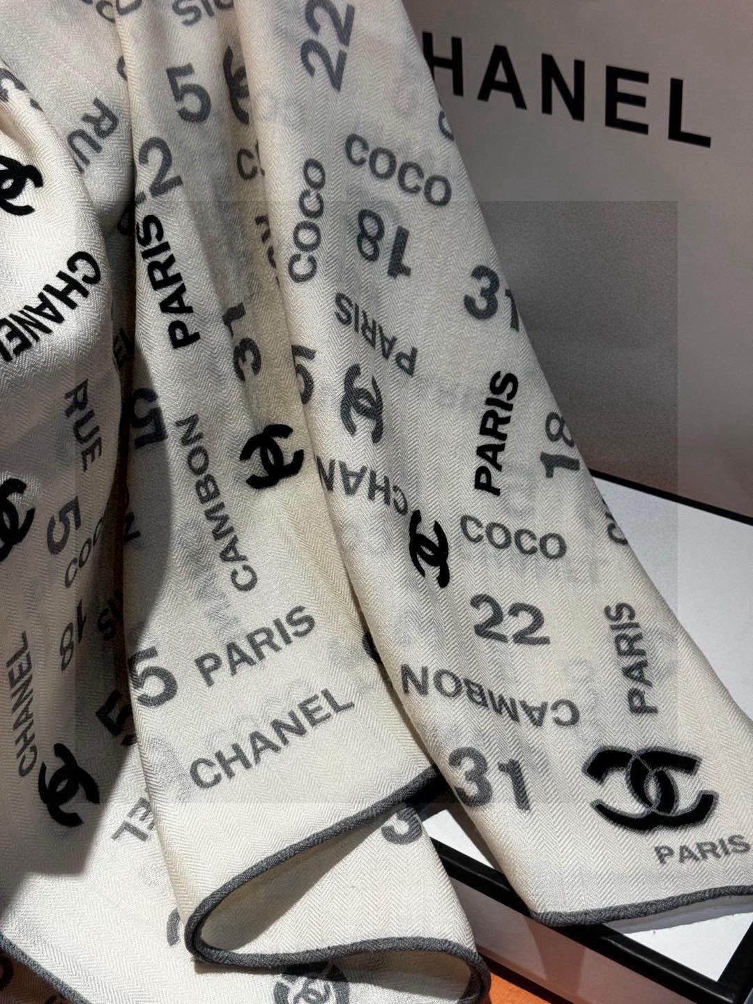 Chanel Coco Paris Rue Cambon Logo Scarf