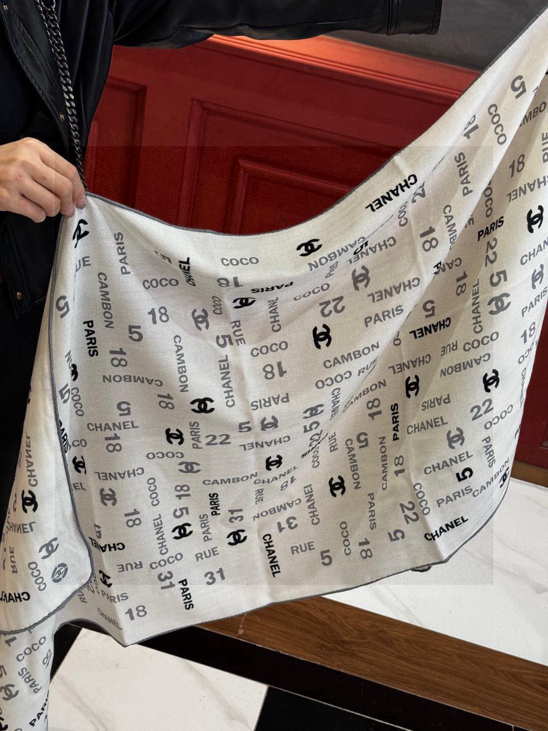 Chanel Coco Paris Rue Cambon Logo Scarf