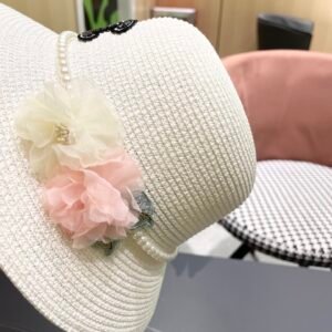 Chanel Pearl Ring Straw Hat