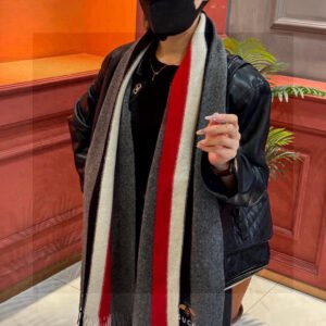 Gucci Wool Scarf with Web Stripe and Bee Embroidery