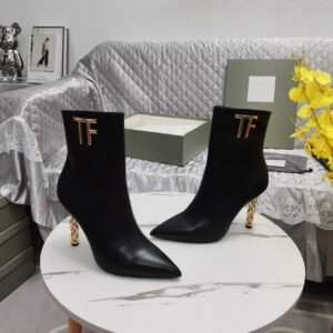 TF Chain Heel Pointed-Toe Ankle Boots (Leather Version)