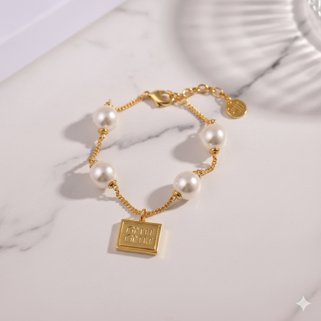 Miu Miu Metal Bracelet With Synthetic Pearls