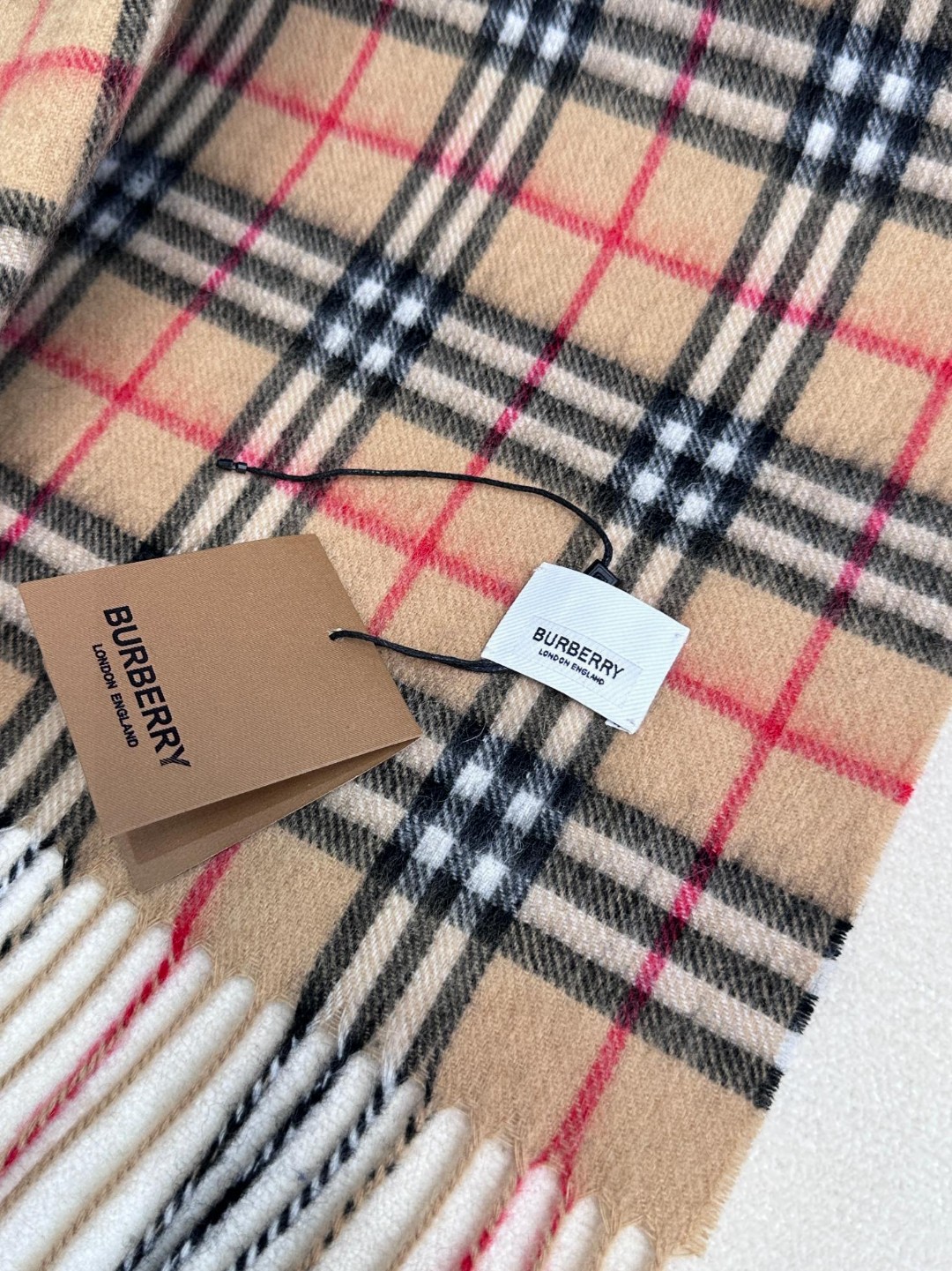 Burberry Tartan Wool & Cashmere Scarf with Equestrian Knight Logo