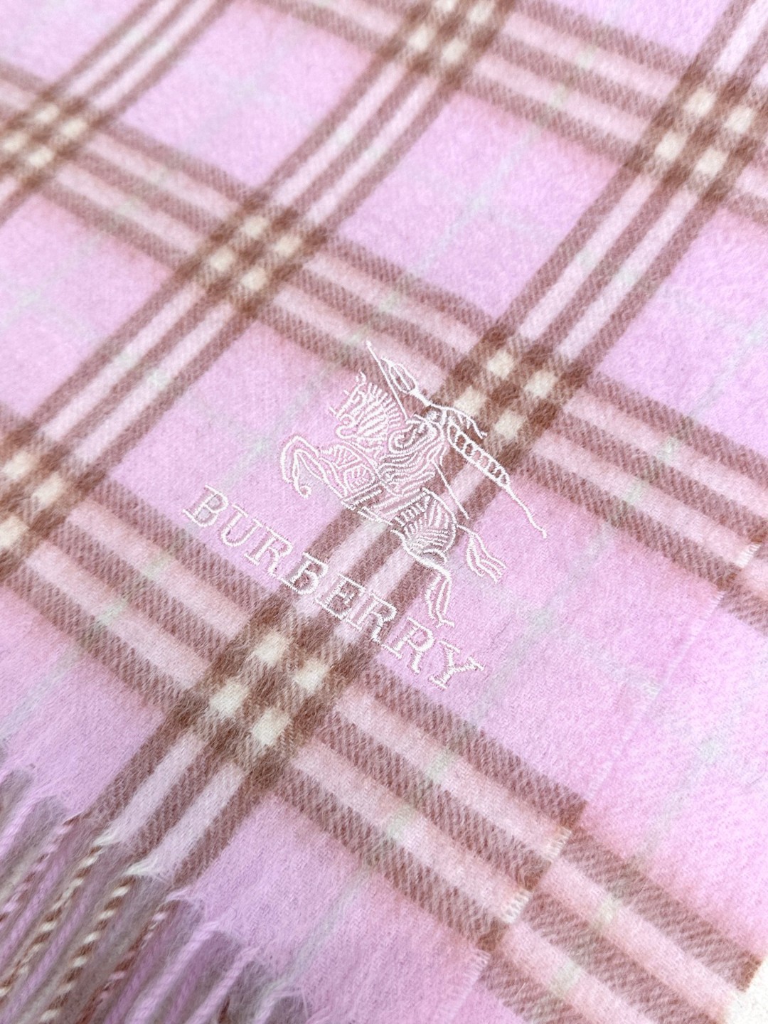 Burberry Tartan Wool & Cashmere Scarf with Equestrian Knight Logo