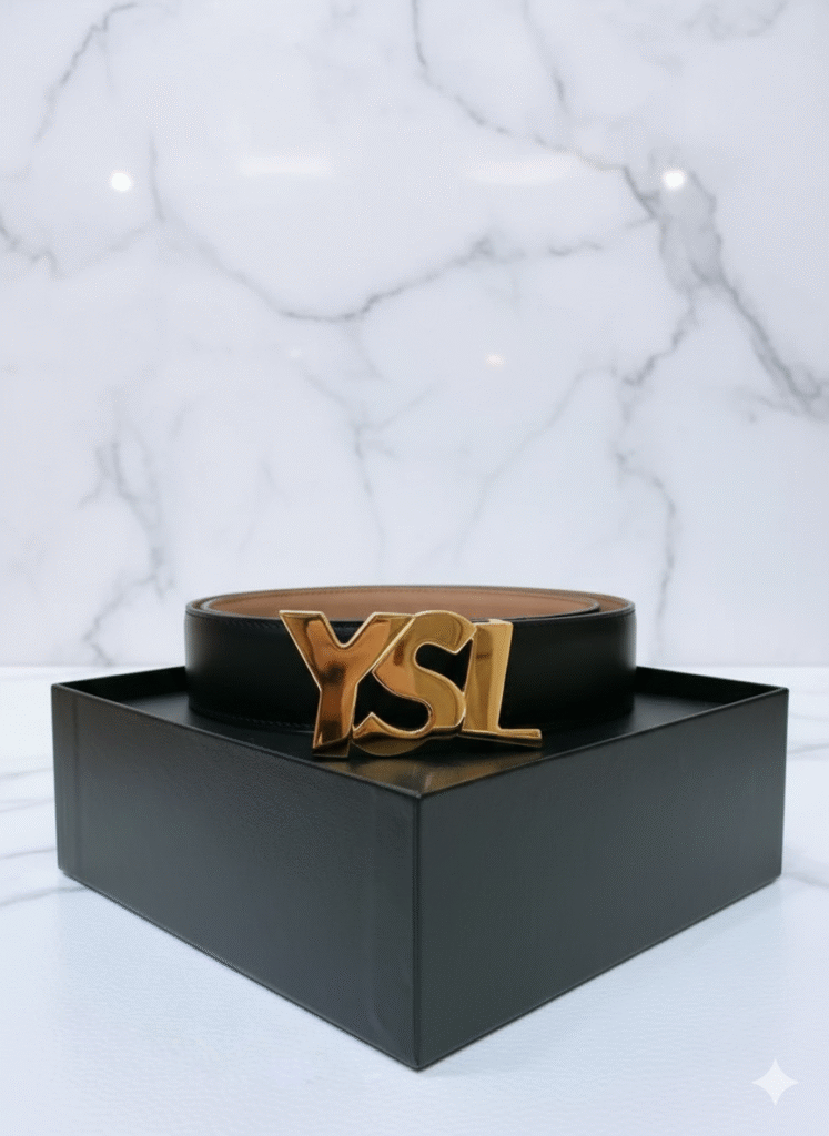Saint Laurent YSL Lettering Buckle Leather Belt