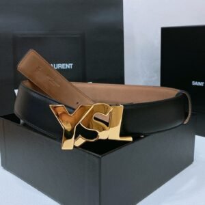 Saint Laurent YSL Lettering Buckle Leather Belt
