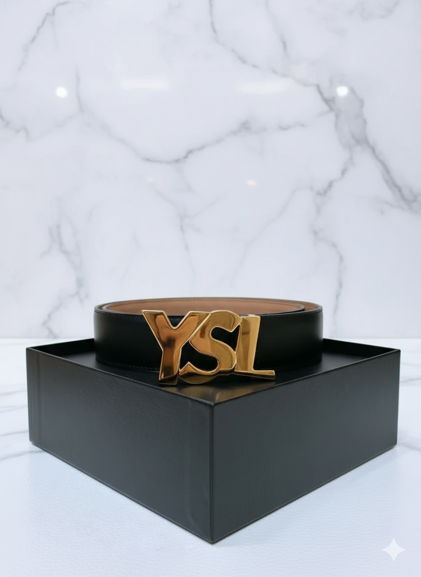 Saint Laurent YSL Lettering Buckle Leather Belt