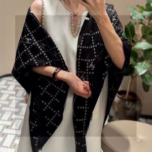Chanel Double C Logo Grid Square Scarf