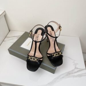 Tom Ford Chain-Embellished Metallic Snakeskin Sandals