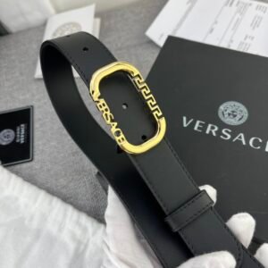 Versace Greca Logo Oval Buckle Leather Belt