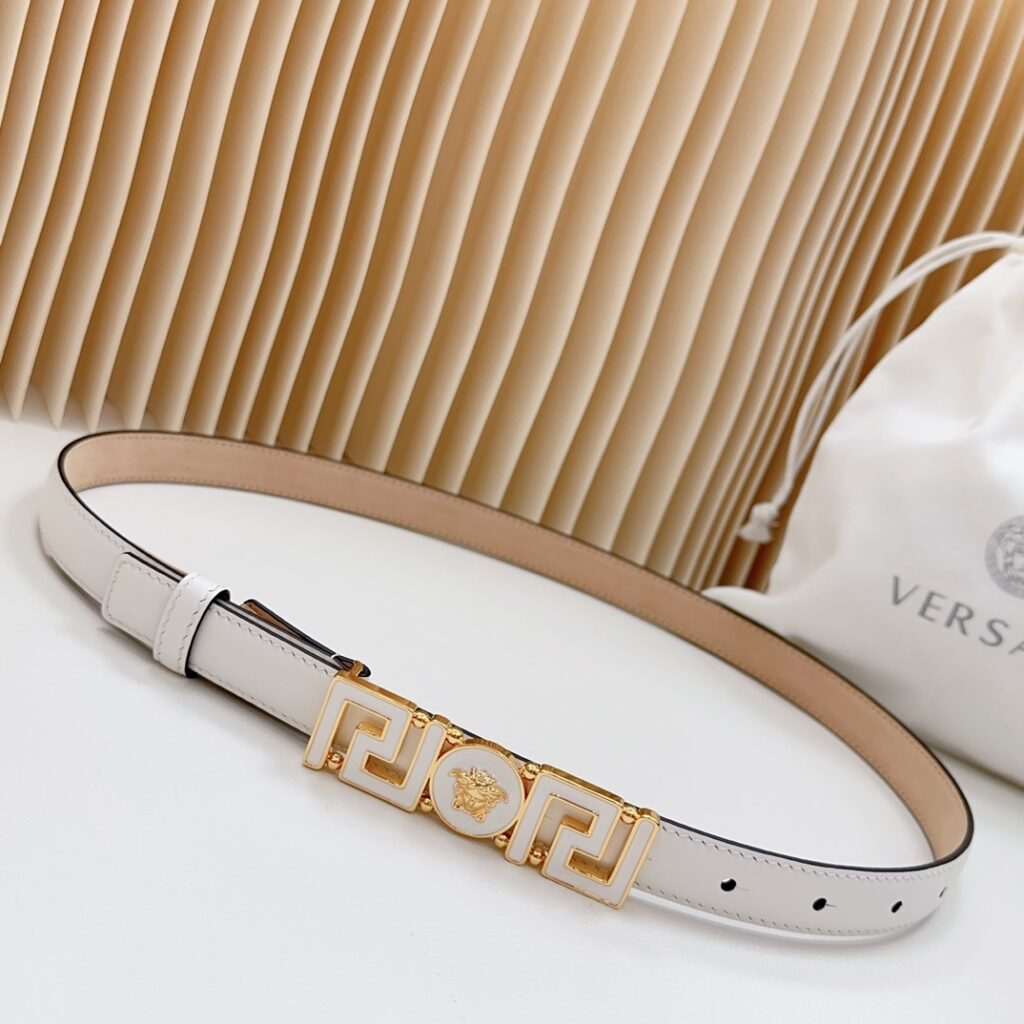 Versace Greca Medusa Enamel Buckle Leather Belt