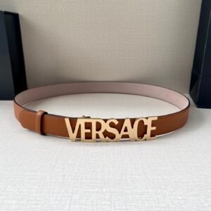 Versace Logo Lettering Buckle Leather Belt