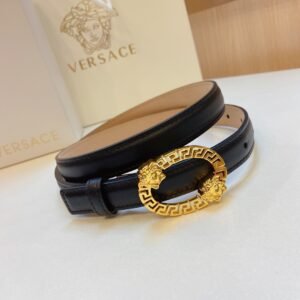 Versace Medusa Head Oval Buckle Leather Belt