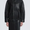 Ariste Black High-Collar Leather Jacket