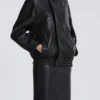 Ariste Black High-Collar Leather Jacket