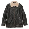 Aviator-Style Shearling-Collar Leather Jacket