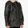 Aviator-Style Shearling-Collar Leather Jacket