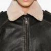 Aviator-Style Shearling-Collar Leather Jacket