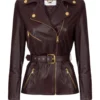 Balmain Belted Biker Leather Jacket – Burgundy