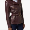 Balmain Belted Biker Leather Jacket – Burgundy
