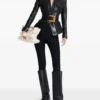 Balmain Belted Black Leather Jacket with Gold Buckle