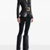 Balmain Belted Black Leather Jacket with Gold Buckle