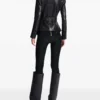 Balmain Belted Black Leather Jacket with Gold Buckle