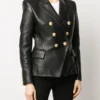 Balmain Double-Breasted Leather Blazer