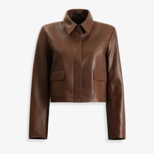Bleeker Cropped Leather Jacket in Milk Chocolate