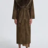Briona Deep Olive Suede Coat with Fur Collar