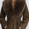 Briona Deep Olive Suede Coat with Fur Collar