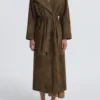 Briona Deep Olive Suede Coat with Fur Collar