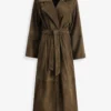 Briona Deep Olive Suede Coat with Fur Collar