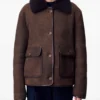 Claudie Pierlot Shearling-Collar Suede Jacket