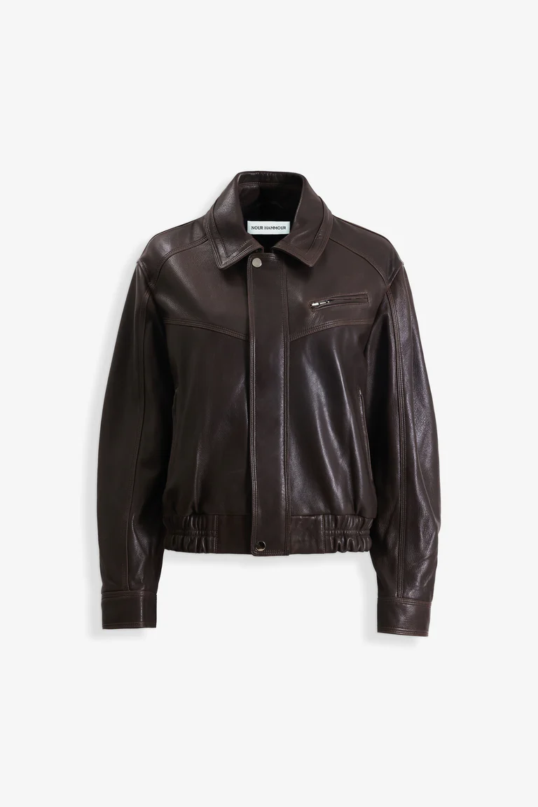 Clint Chocolate Leather Bomber Jacket