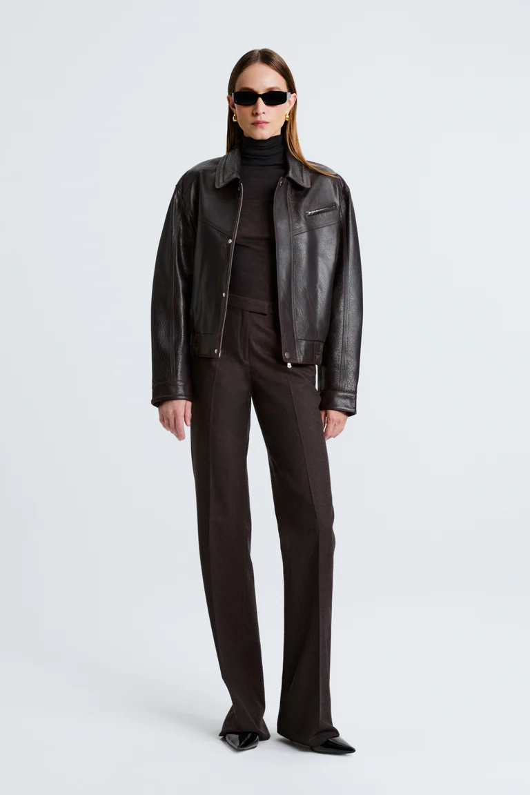 Clint Chocolate Leather Bomber Jacket