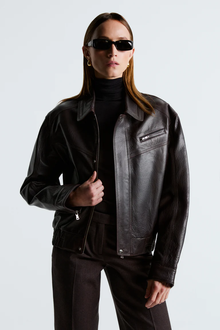 Clint Chocolate Leather Bomber Jacket