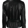 Cormio Cropped Belted Leather Jacket with Contrast Stitching
