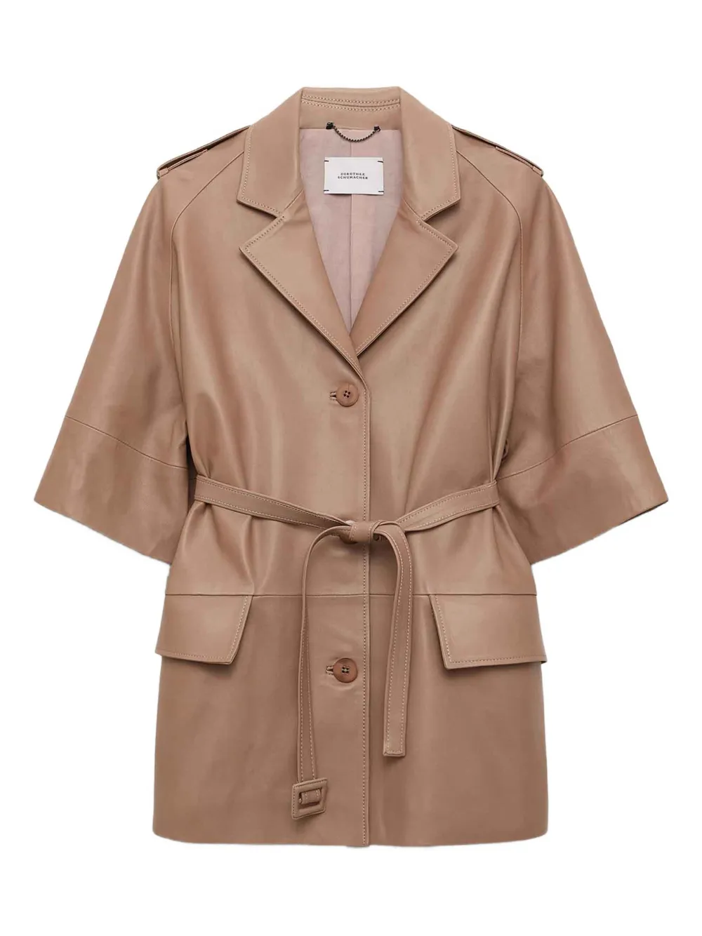 Costarellos Short-Sleeve Belted Leather Jacket