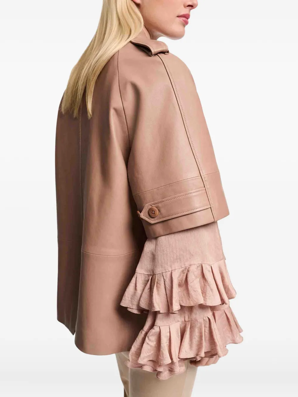 Costarellos Short-Sleeve Belted Leather Jacket