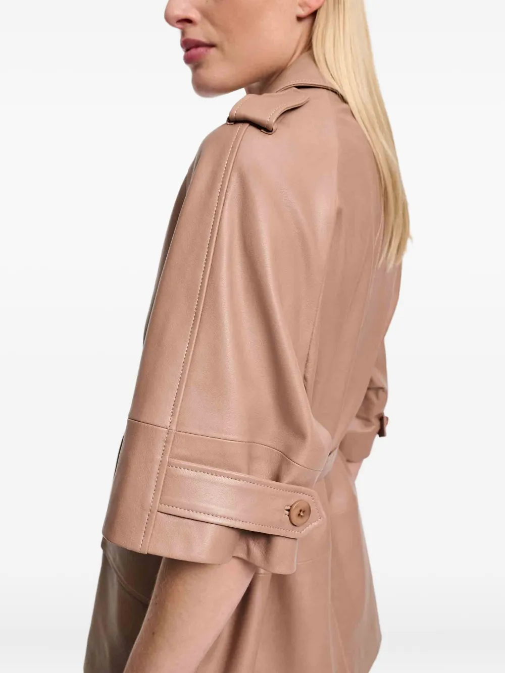 Costarellos Short-Sleeve Belted Leather Jacket