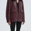 Drey Dark Plum Leather Jacket with Black Shearling Collar