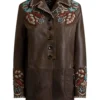 Etro Embroidered Brown Leather Jacket