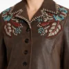 Etro Embroidered Brown Leather Jacket