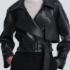 Hatti Black Cropped Leather Jacket