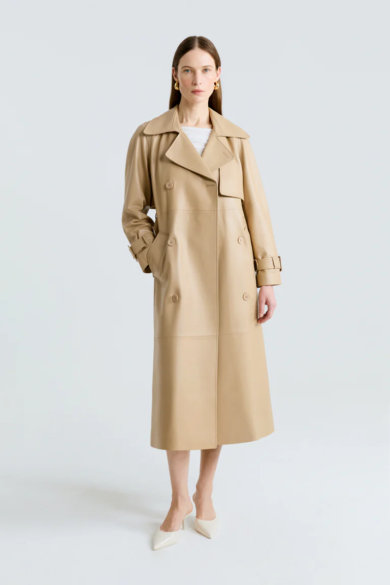Henri Double-Breasted Leather Trench Coat
