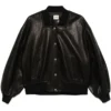 Khaite Oversized Black Leather Bomber Jacket