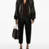 Khaite Oversized Black Leather Bomber Jacket