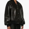 Khaite Oversized Black Leather Bomber Jacket